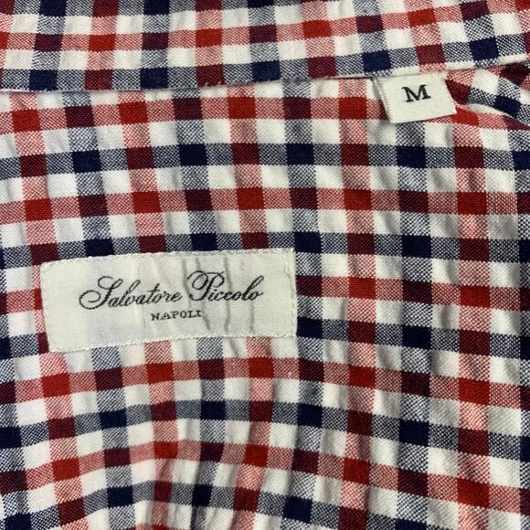 SALVATORE PICCOLO Size M Red White Blue Checkered Cotton Long Sleeve Shirt - Picture 5 of 7